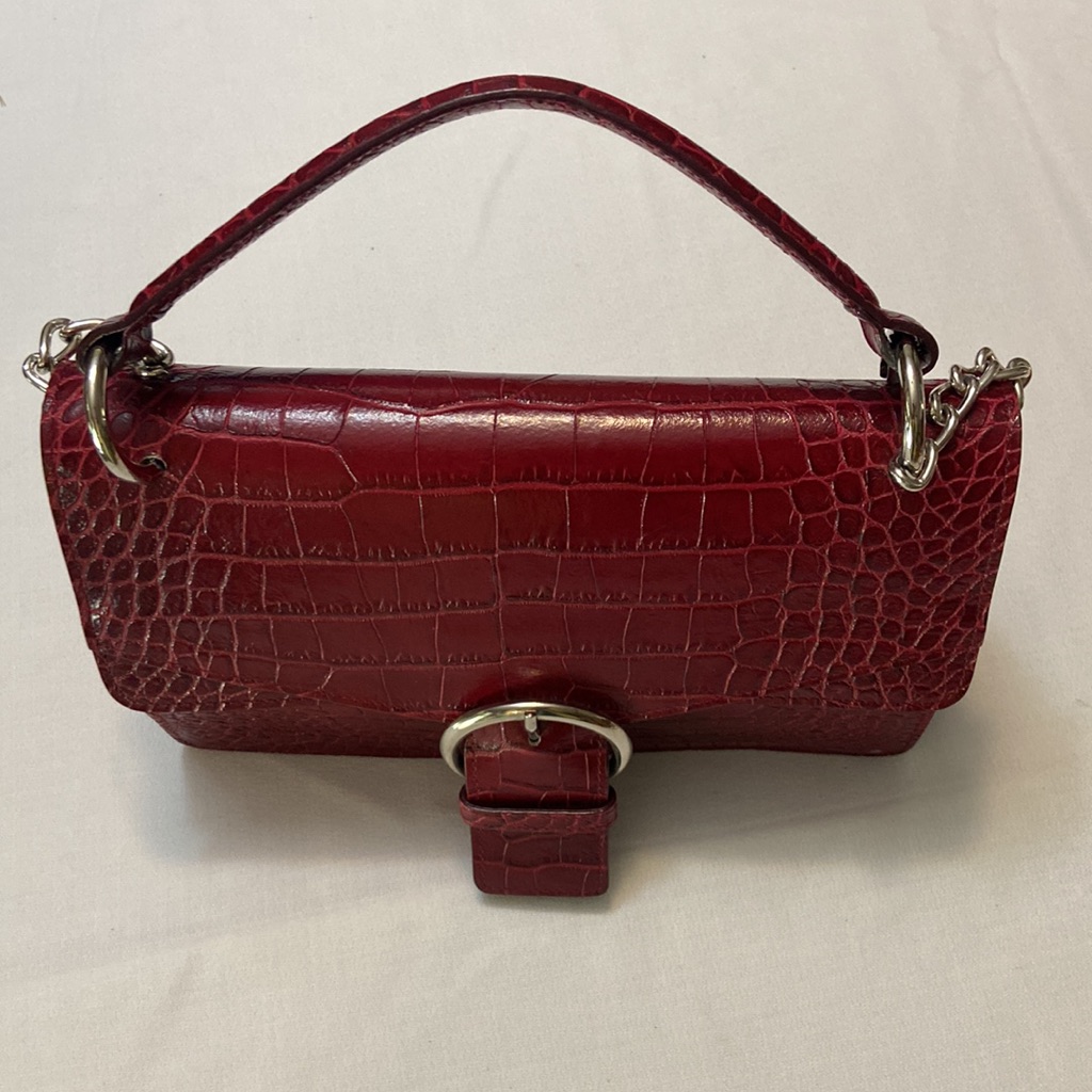 J Peterman By Claudia Leather Burgundy Red Croc Embossed Womens Shoulder Satchel — image 5 of 8